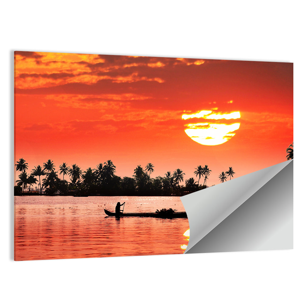 Silhouette Of Boat & Fisherman Wall Art