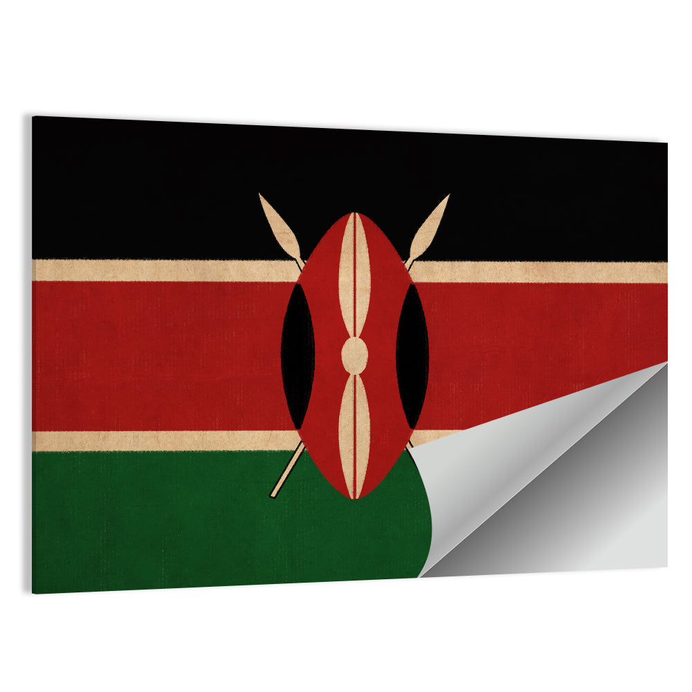 Kenyan Flag with Shield Emblem Wall Art