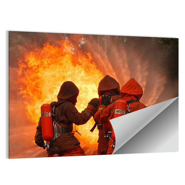 Three Firefighters Training Drill Wall Art as a poster print