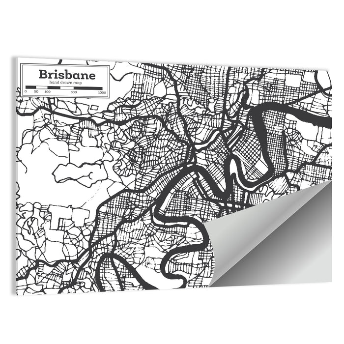 Brisbane Hand-drawn City Map Wall Art as a poster print