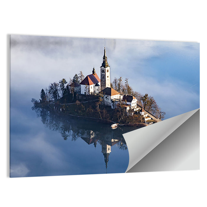 Bled Island Morning Fog Wall Art as a poster print