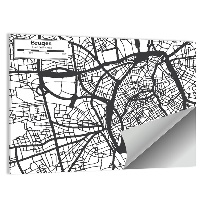 Bruges Street Grid Map Wall Art as a poster print