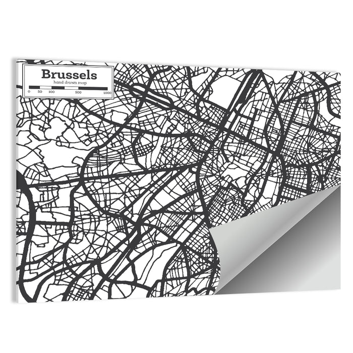 Brussels Hand Drawn City Map Wall Art as a poster print