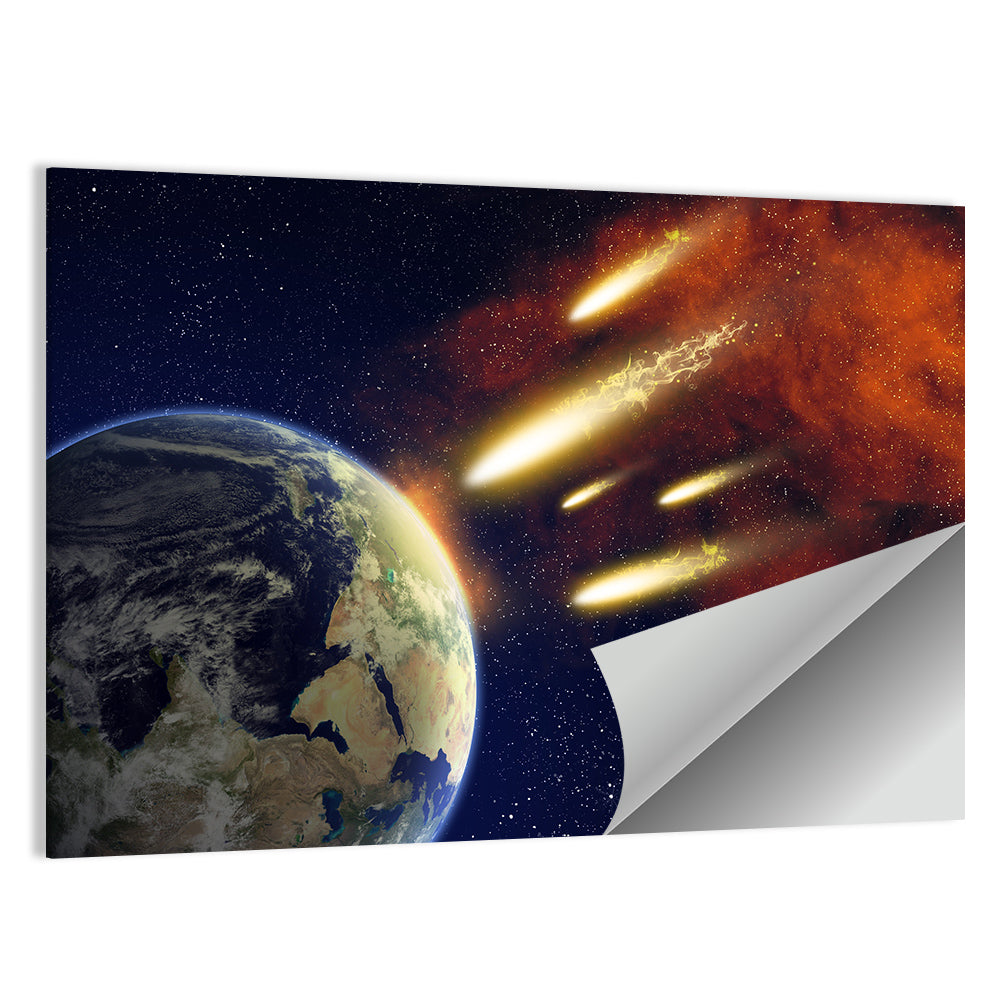 Earth and Flying Asteroids Wall Art