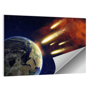 Earth & Flying Asteroids In Space Wall Art