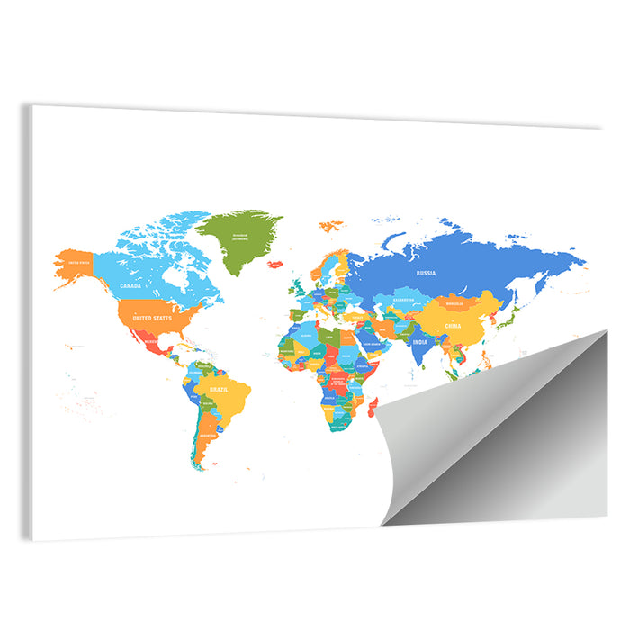 Colorful Political World Map Wall Art as a poster print