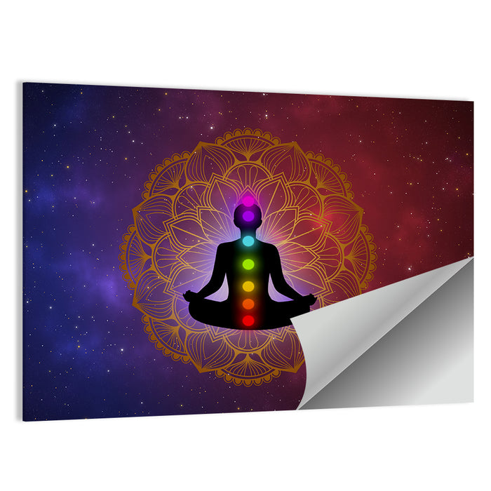 Meditation Man with Golden Mandala Wall Art as a poster print