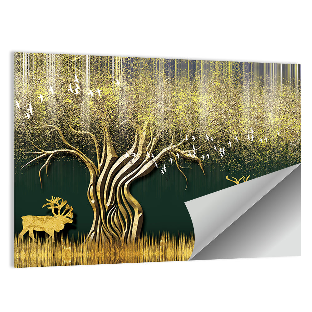 Golden Jungle Deer Scene Wall Art