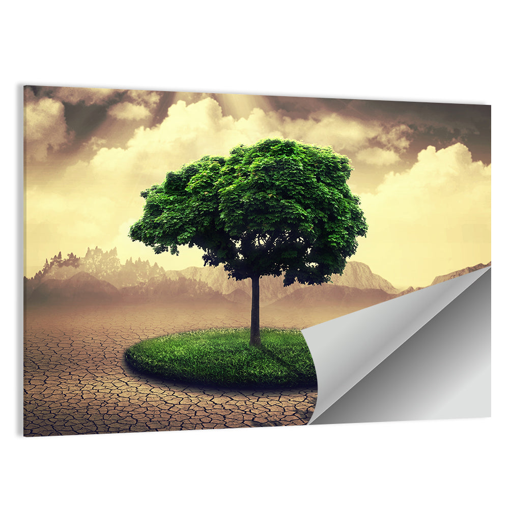 Circular Grass Oasis with Lone Tree Wall Art