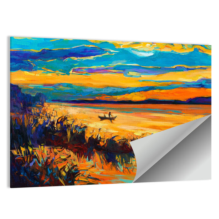 Impressionist Lake Sunset Wall Art as a poster print
