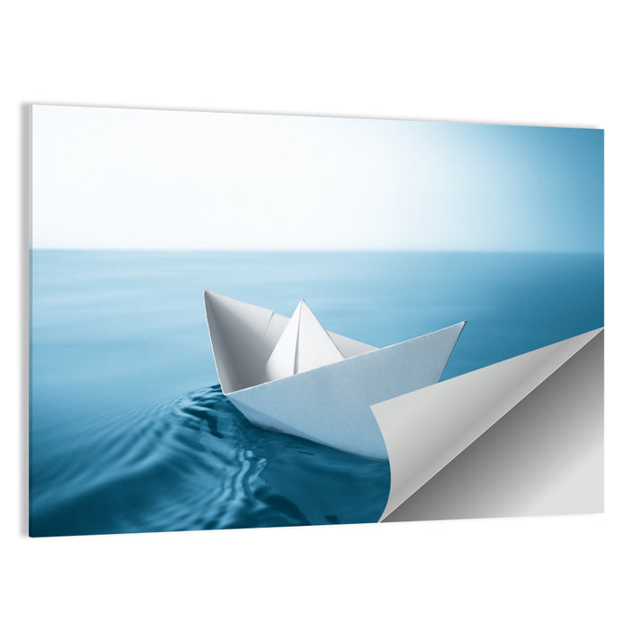 Paper Sailboat on Blue Water Wall Art as a poster print