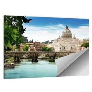 View On Tiber & St Peter Basilica In Vatican Wall Art