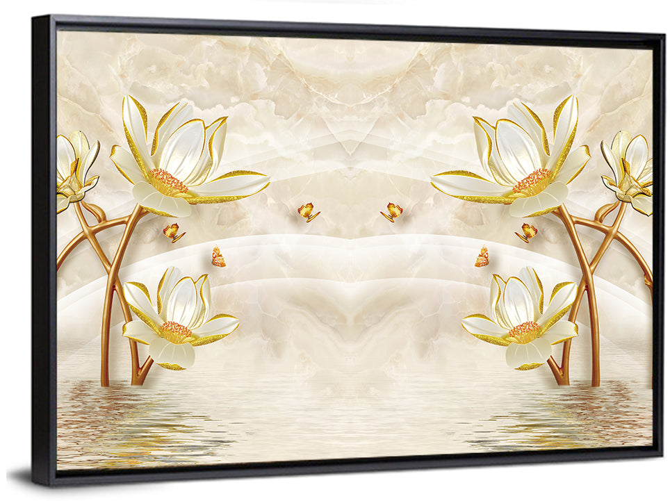 3d Lotus and Butterfly Illustration Wall Art