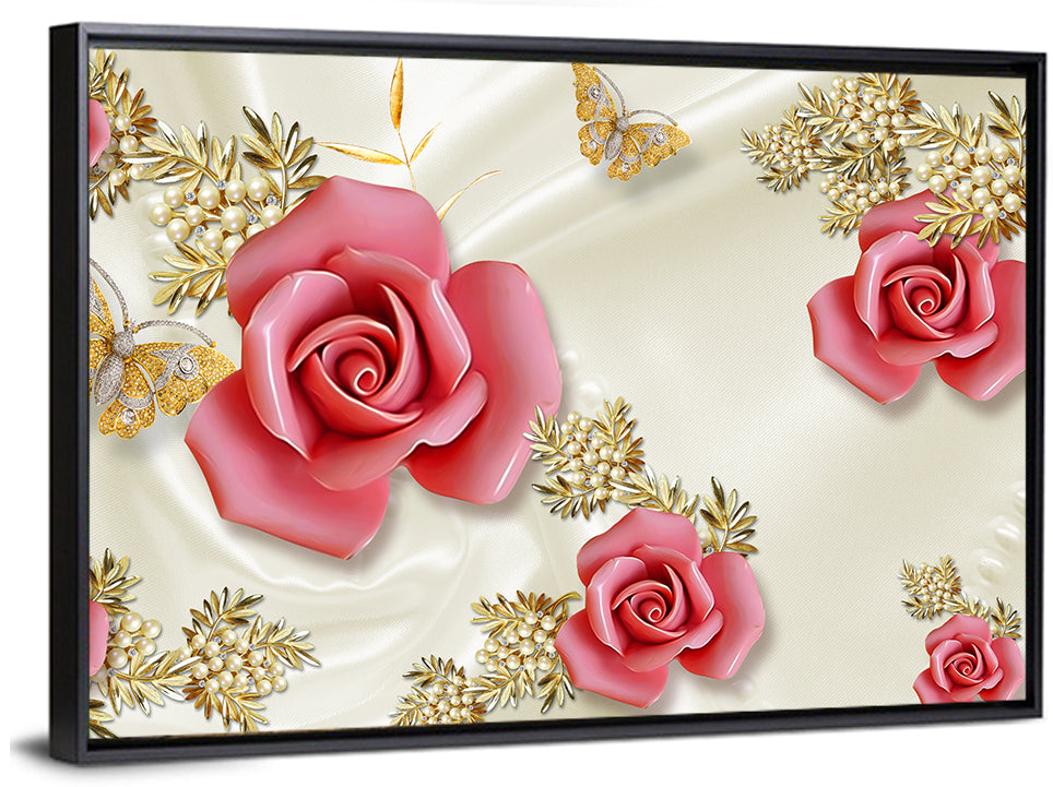 Golden Pearl Floral Illustration Wall Art