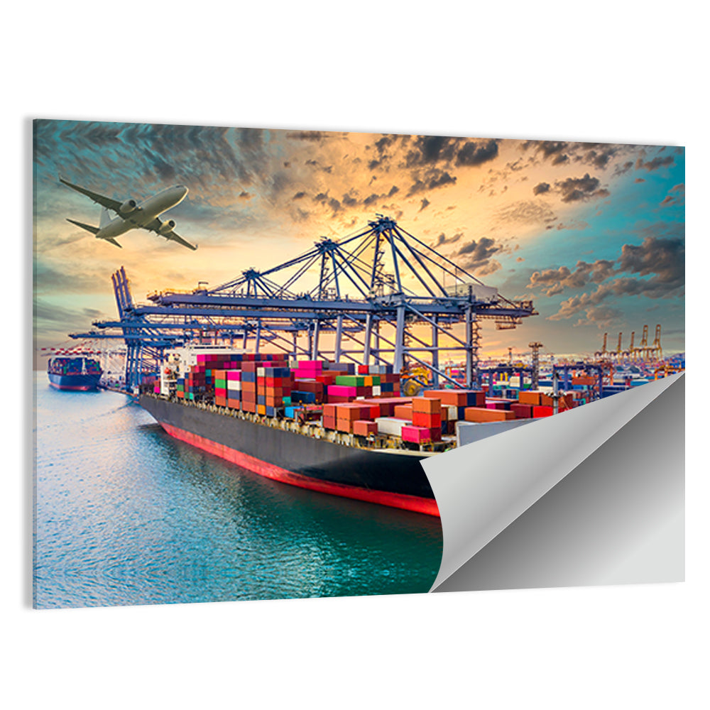 Container Ship in Harbor Wall Art
