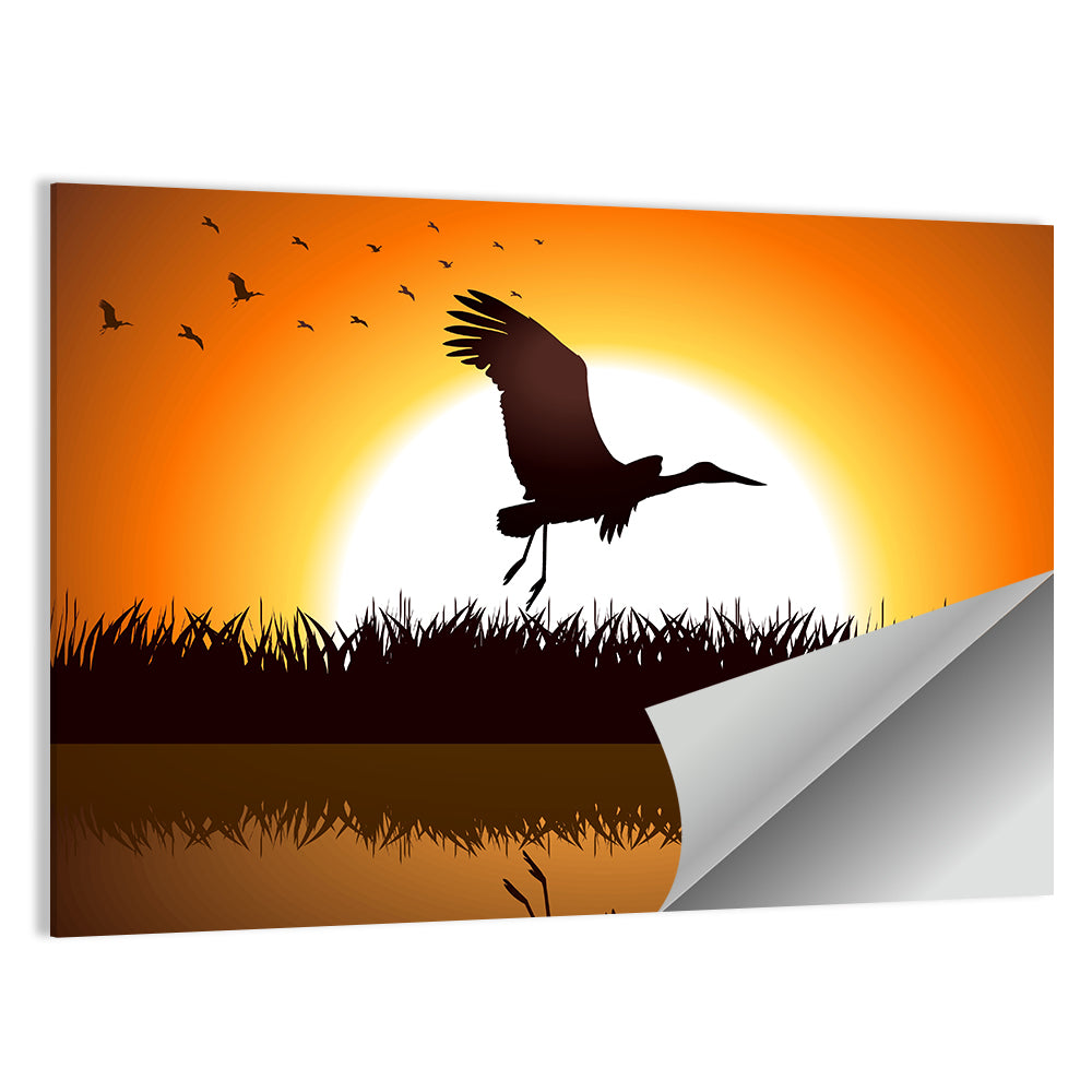 Stork Silhouette at Sunset Wall Art