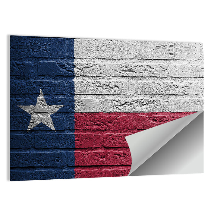 Texas Flag on Weathered Brick Wall Art as a poster print