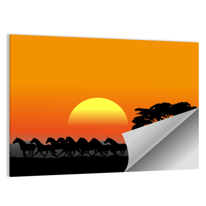 Herd of Horses at Sunset Wall Art as a poster print