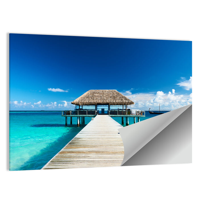 Maldives Wooden Jetty Over Turquoise Water Wall Art as a poster print