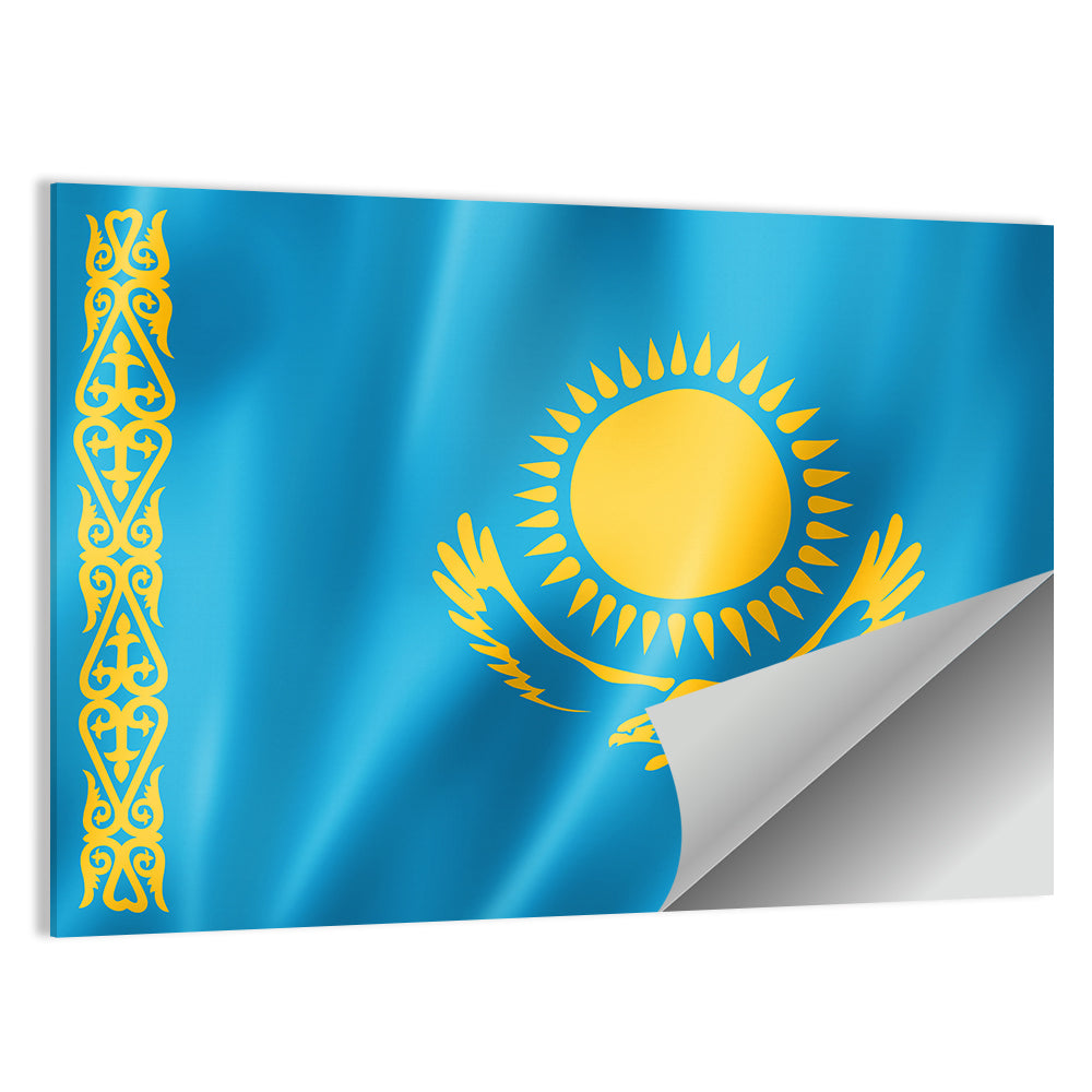 Kazakh Flag with Sun and Eagle Wall Art