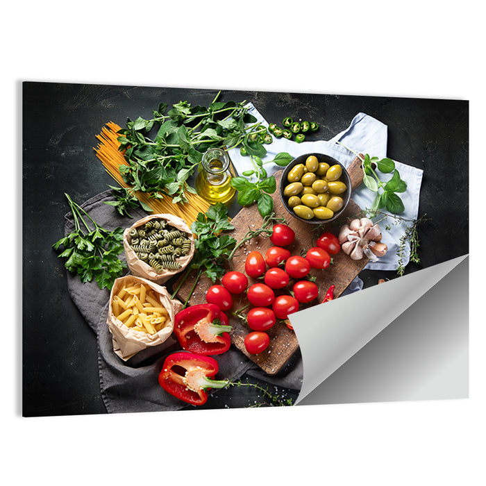 Italian Ingredients Flat Lay Wall Art as a poster print