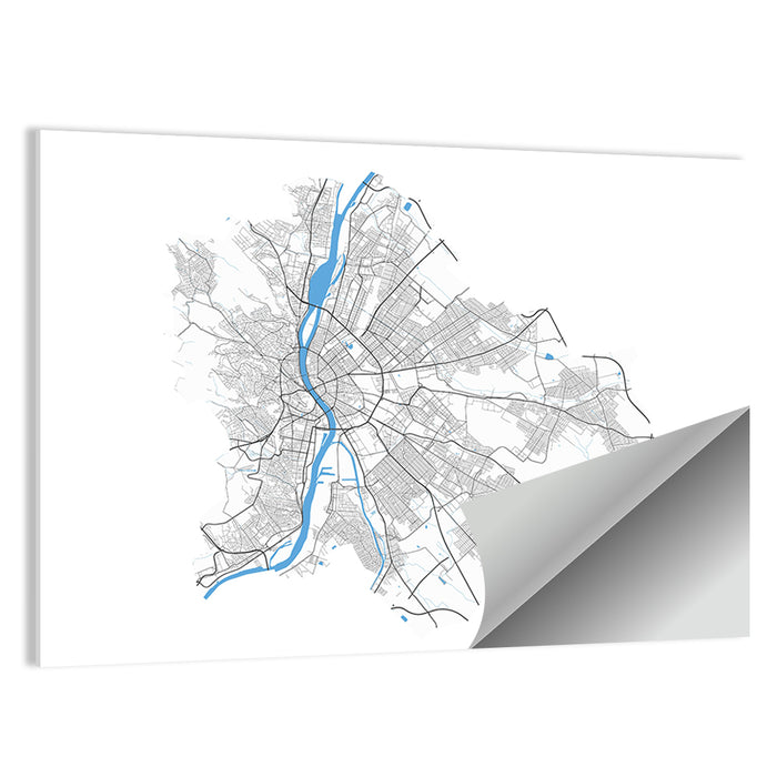 Budapest City Map Wall Art as a poster print