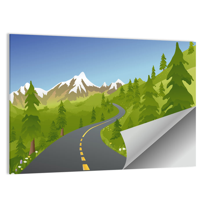 Summer Mountain Road Illustration Wall Art as a poster print