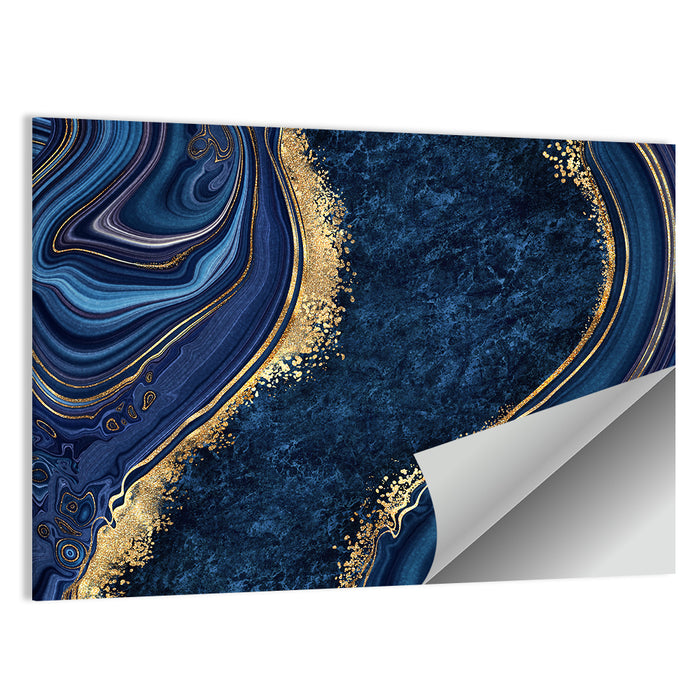 Diagonal Blue Marble with Gold Veins Wall Art as a poster print