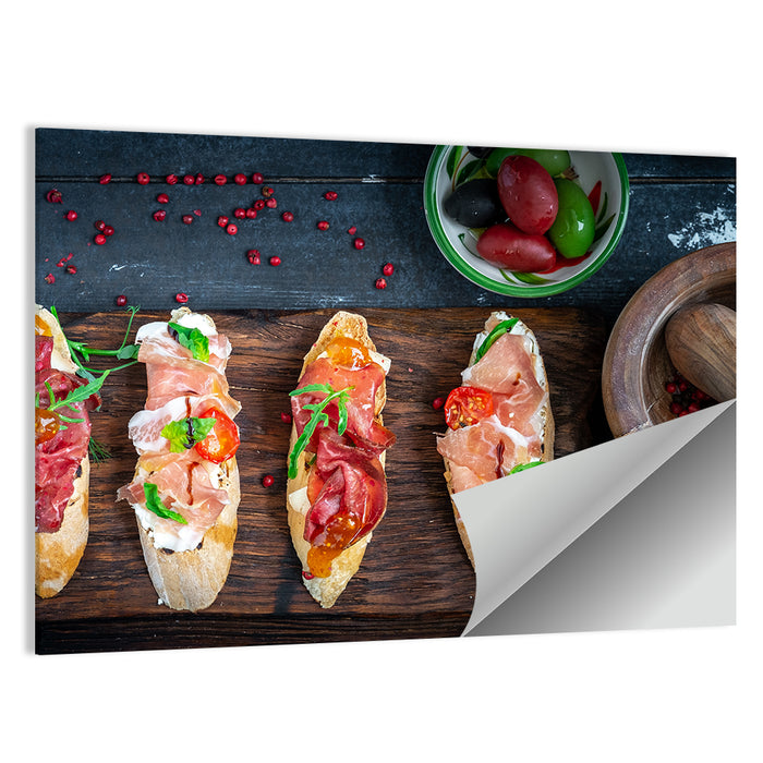 Bruschetta with Prosciutto and Olives Wall Art as a poster print