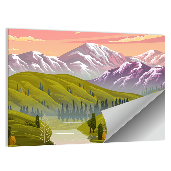 Sunset Over Mountain Lake Wall Art as a poster print