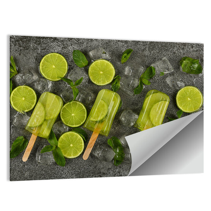 Translucent Lime Popsicles with Mint Wall Art as a poster print