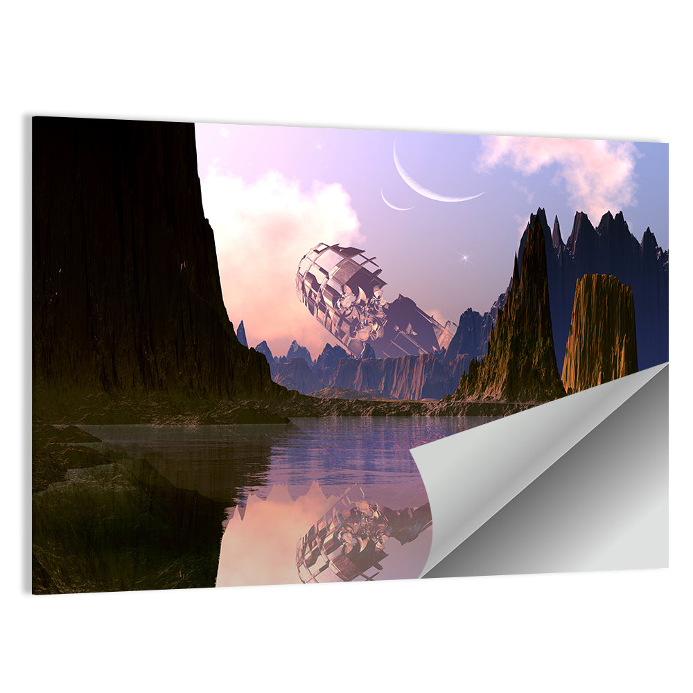 Crashed Spaceship on Alien Planet Wall Art