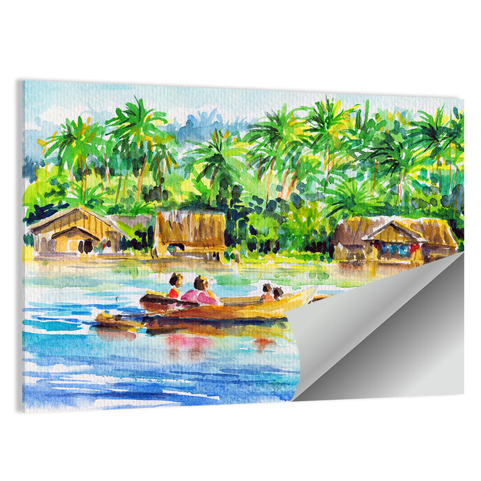 Boat in Tropical Village Wall Art as a poster print