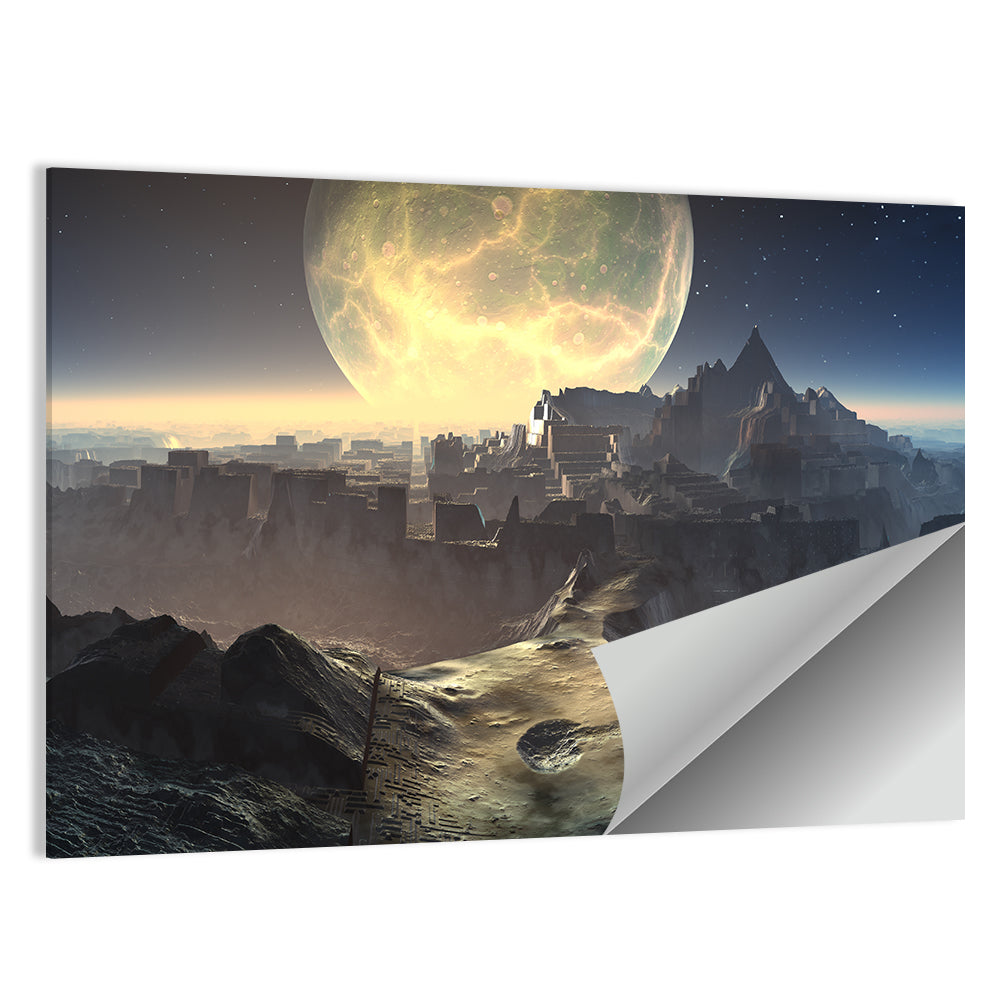 Moonlit Alien City Ruins Wall Art