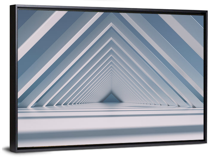 Blue Triangular Tunnel Wall Art as a framed canvas