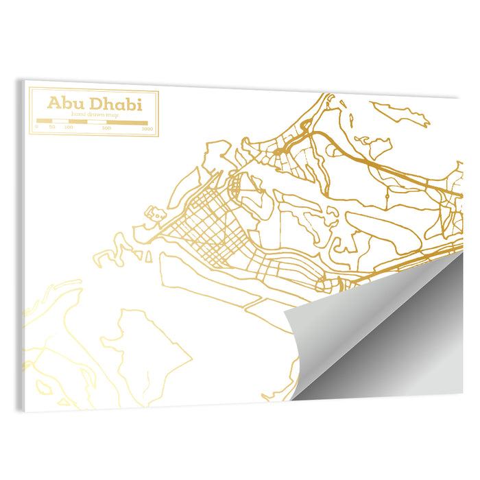 Abu Dhabi Gold Line Map Wall Art as a poster print