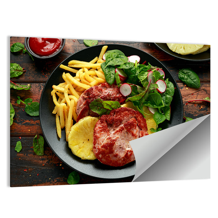 Gammon Steak with Fries and Pineapple Wall Art as a poster print