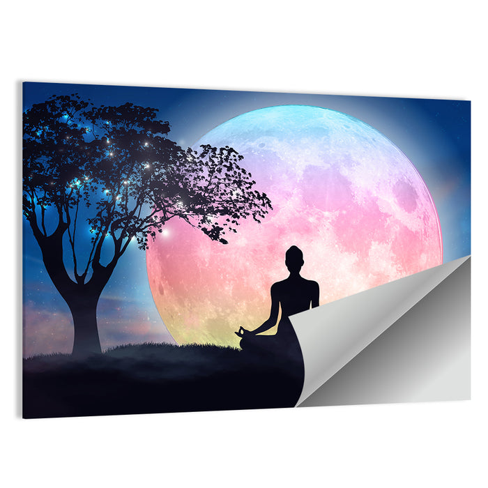 Lotus Pose Moon Silhouette Wall Art as a poster print
