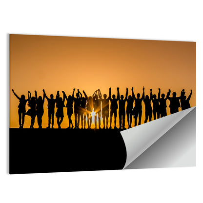 Children Silhouette Against Sunset Wall Art