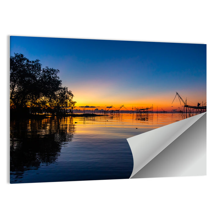 Thai Fishing Nets at Sunrise Wall Art as a poster print
