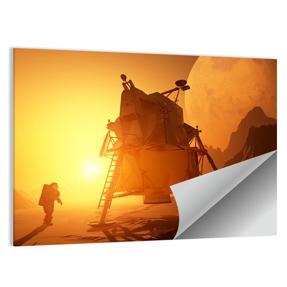 Moonwalker with Lunar Module at Sunset Wall Art