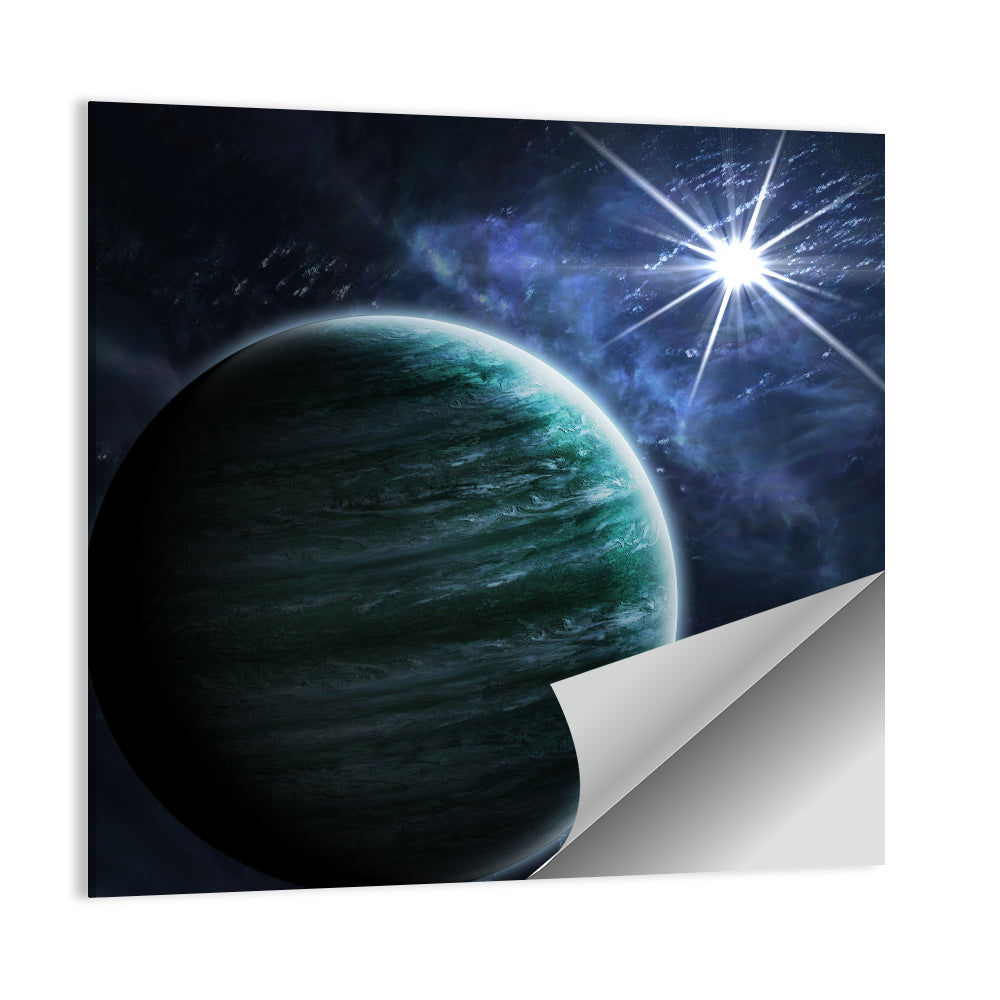 Blue Planet Closeup with Star Flare Wall Art