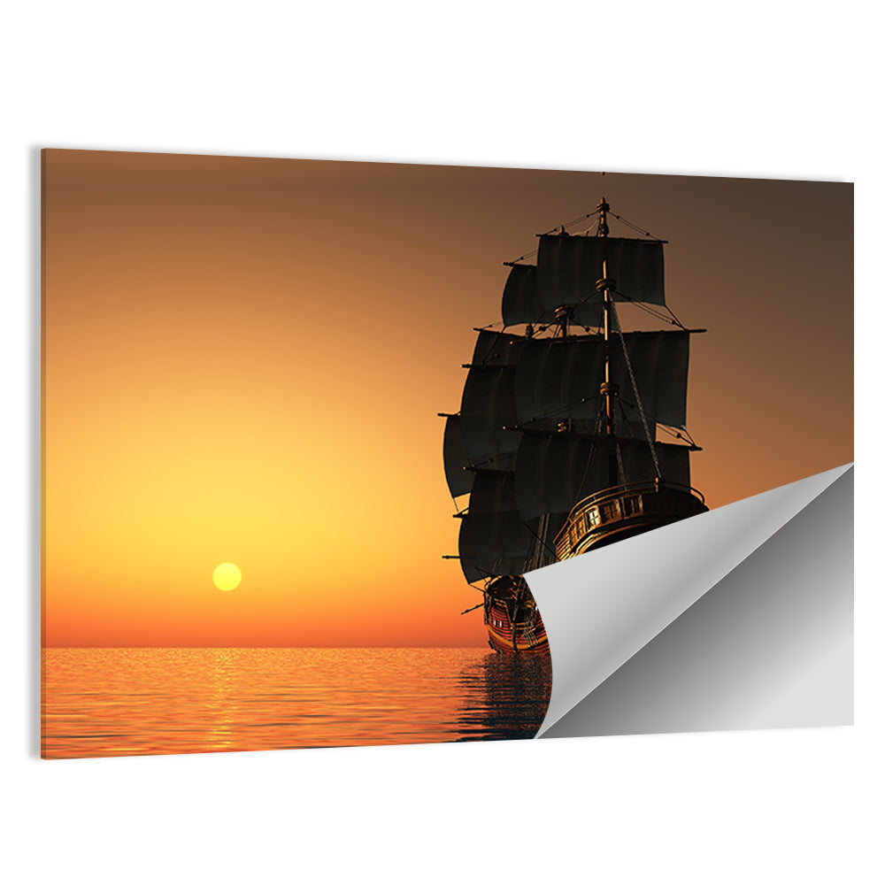 Sailing Ship at Golden Sunset Wall Art