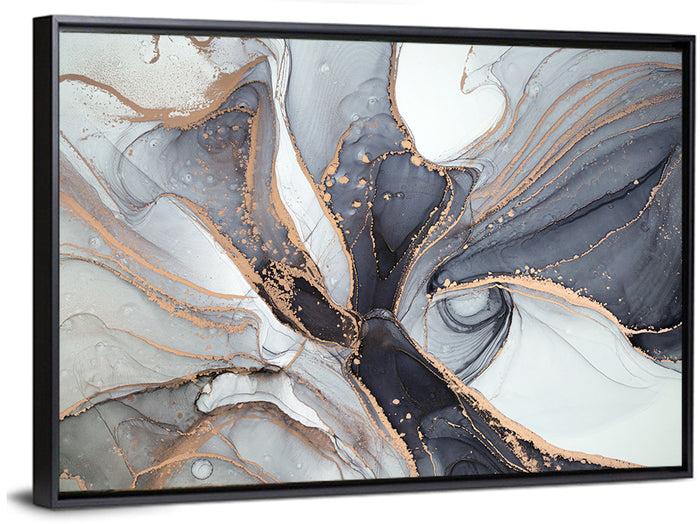 Marbled Ink with Gold Veining Wall Art as a framed canvas