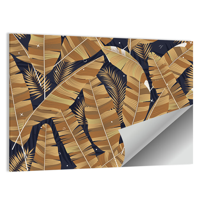 Golden Banana Leaves Pattern Wall Art as a poster print