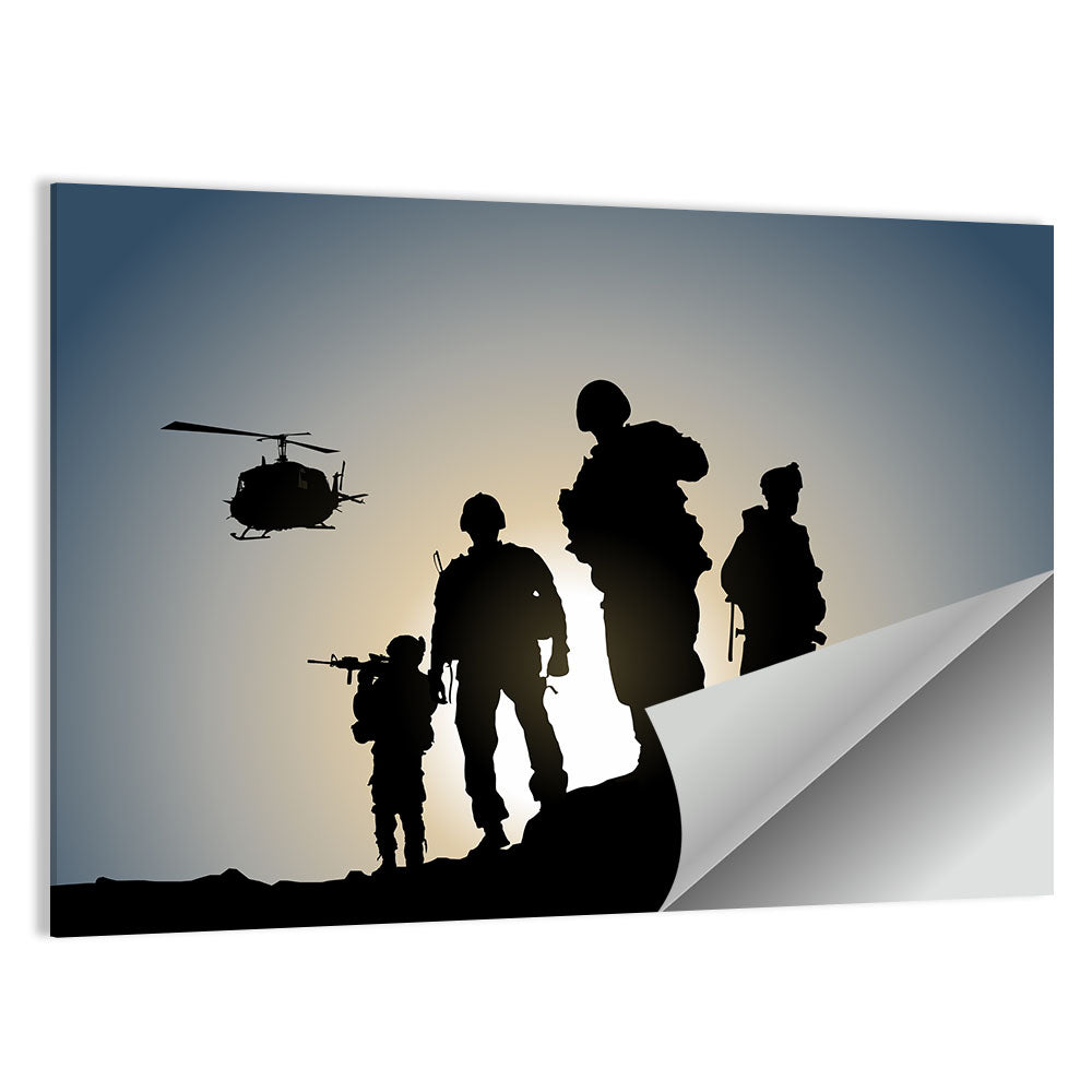 Soldiers on Ridge with Helicopter Wall Art