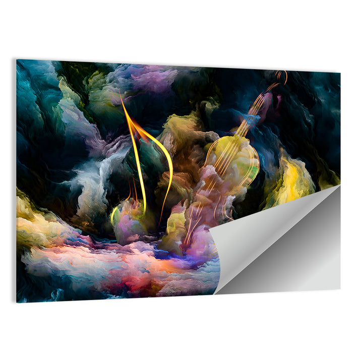 Golden Violin in Blue Nebula Wall Art as a poster print