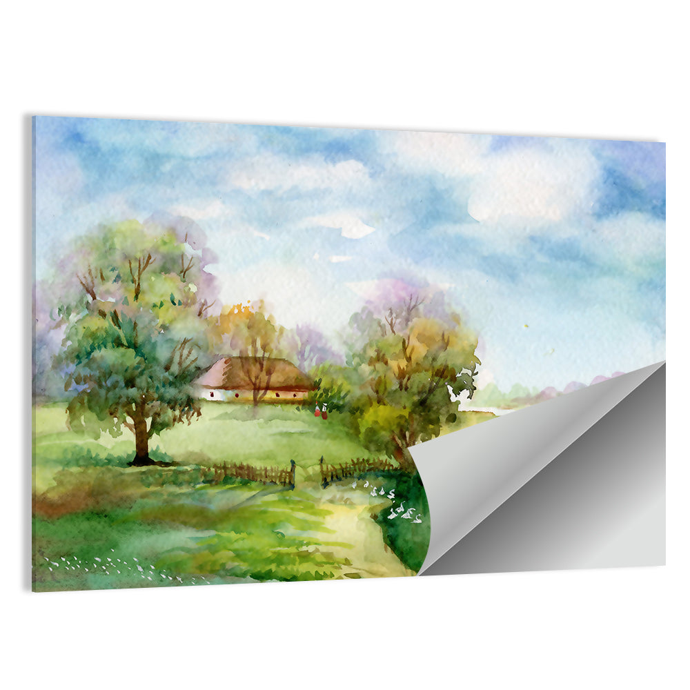 Thatched Cottage by the River Wall Art