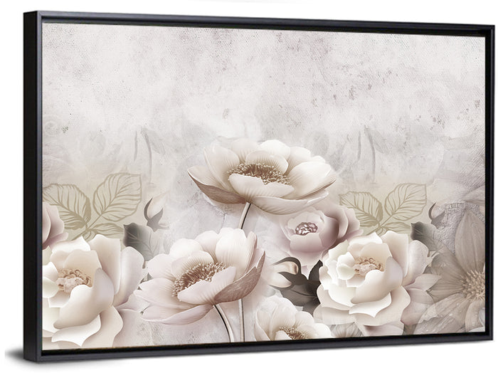 Layered White Roses Wall Art as a framed canvas