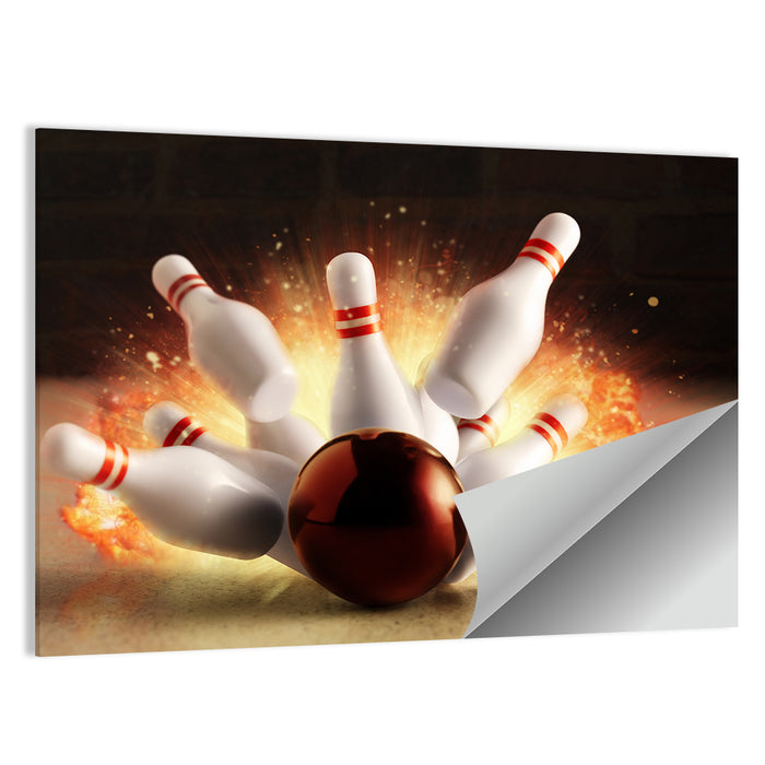 Fiery Bowling Strike Wall Art as a poster print